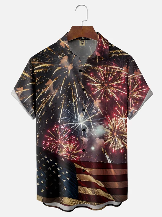 Moisture Wicking American Flag Chest Pocket Hawaii Shirt