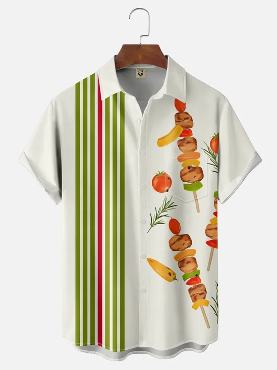 Moisture-wicking BBQ Festival Party BBQ Carnival Art Chest Pocket Bowling Shirt
