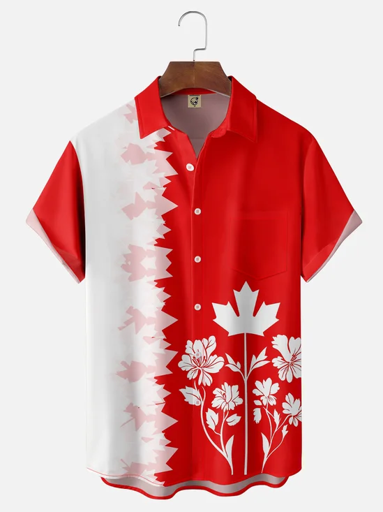 Moisture-wicking Canada Day Maple Leaf Chest Pocket Casual Shirt