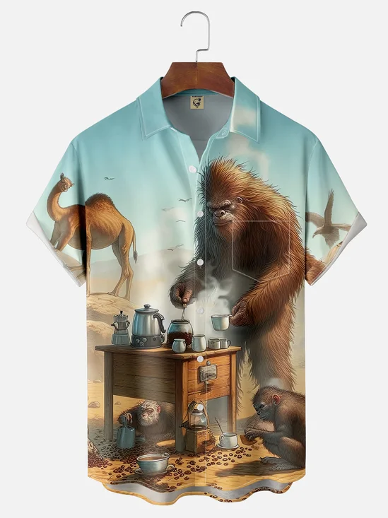 Moisture-wicking Bigfoot Desert Brewing Coffee Chest Pocket Hawaiian Shirt