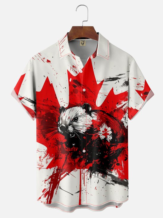 Moisture-wicking Canada Day Maple Leaf Groundhog Chest Pocket Casual Shirt
