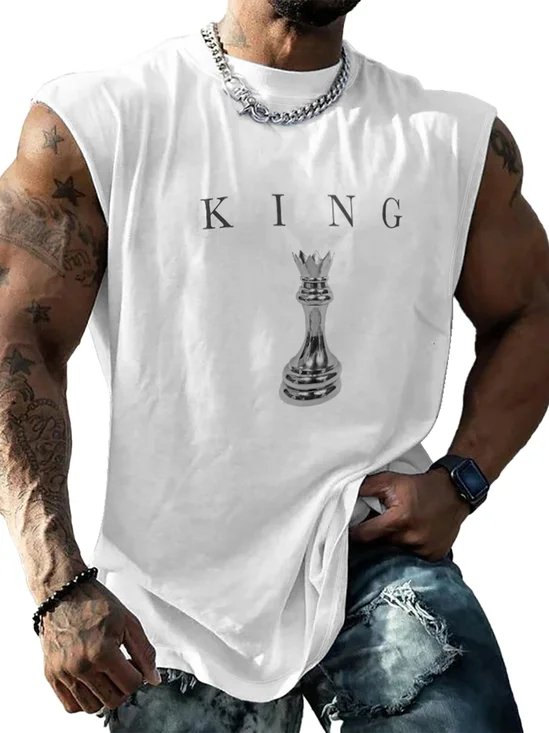 Mens Crewneck Tank Tops Chess King Beach Sleeveless Shirt