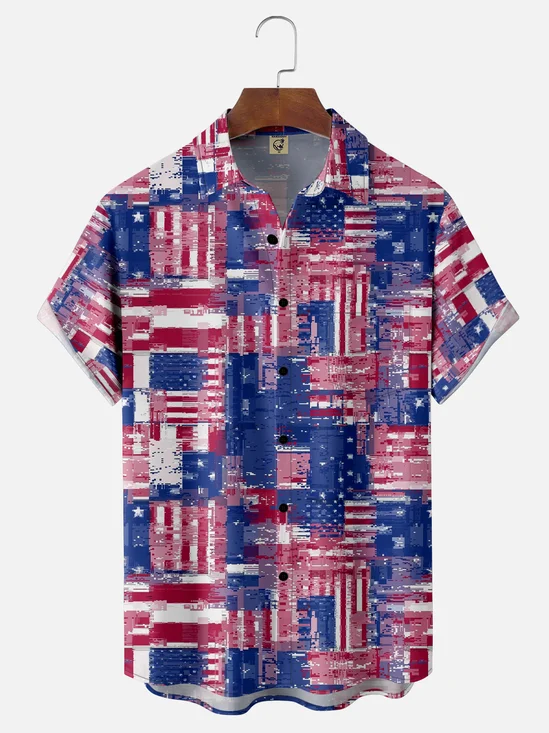 Moisture Wicking American Flag Chest Pocket Hawaii Shirt