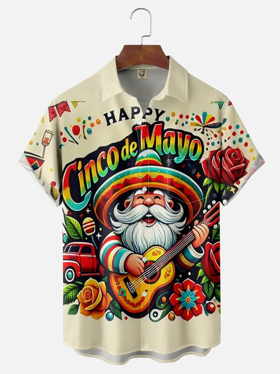 Moisture Wicking Cinco De Mayo Big Hat Gnome Chest Pocket Hawaiian Shirt