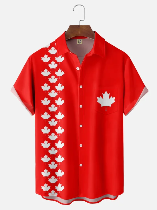 Moisture-wicking Canada Day Maple Leaf Chest Pocket Casual Shirt