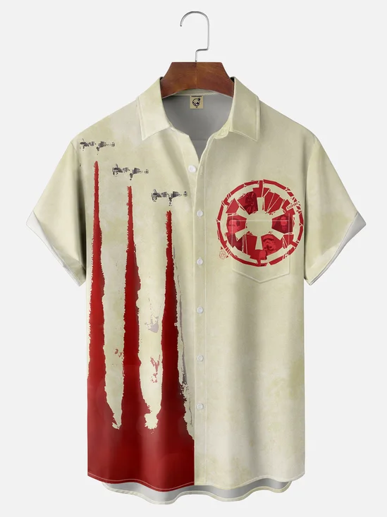 Moisture-wicking Technology Spaceship Star Art Wars Chest Pocket Bowling Shirt