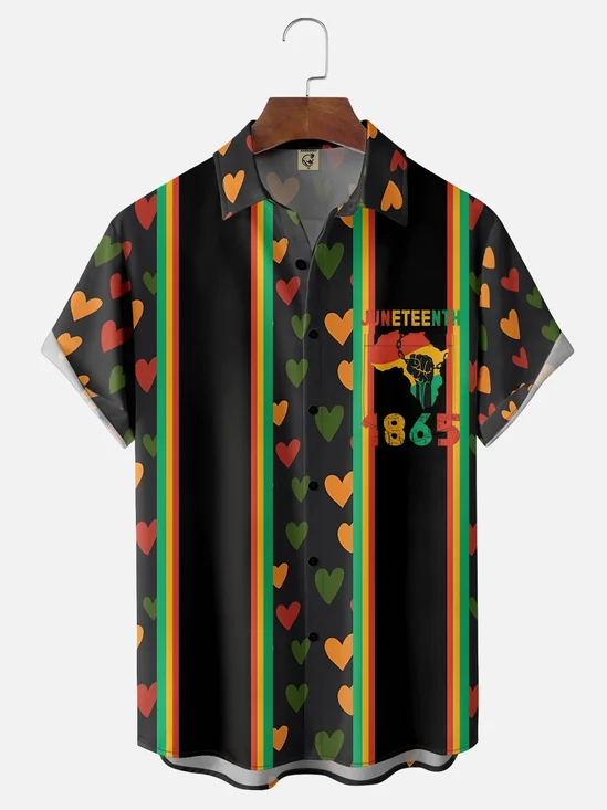 Moisture-wicking Juneteenth African Freedom Chest Pocket Bowling Shirt