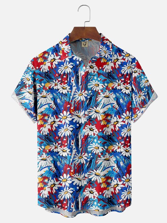 Moisture Wicking USA Floral Chest Pocket Hawaiian Shirt