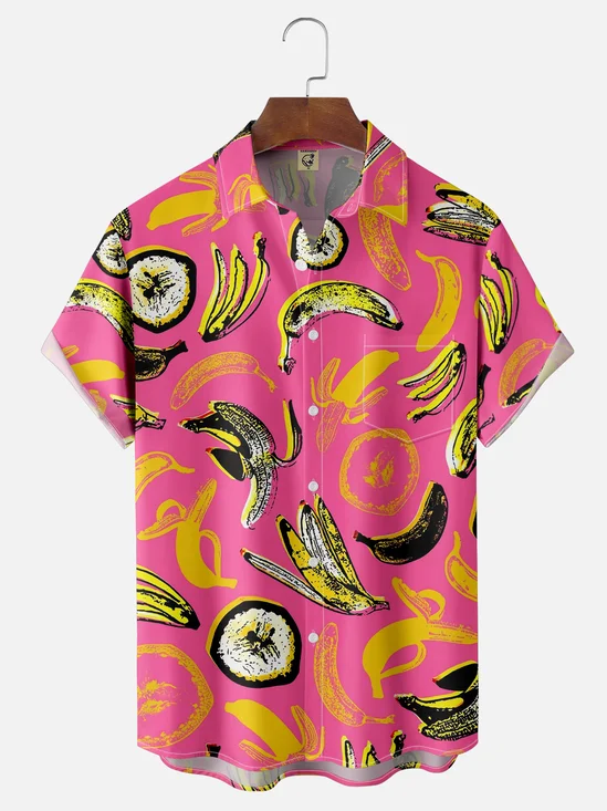 Moisture-wicking Banana Fruit Chest Pocket Hawaiian Shirt