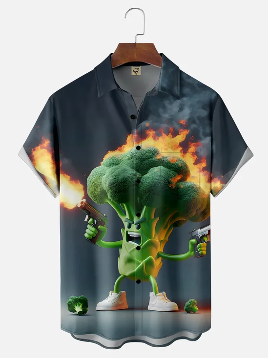 Moisture-wicking Funny Crazy Broccoli Chest Pocket Hawaiian Shirt