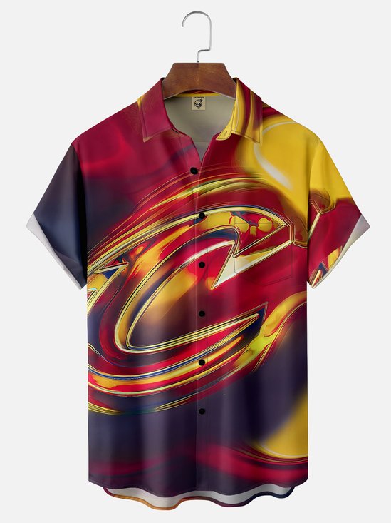 Moisture-wicking American Basketball Cleveland Art Cavaliers Fun Chest Pocket Casual Shirt