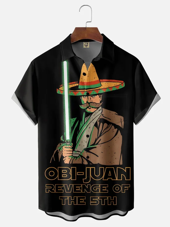 Moisture Wicking Cinco De Mayo Big Hat Star Wars Chest Pocket Hawaiian Shirt
