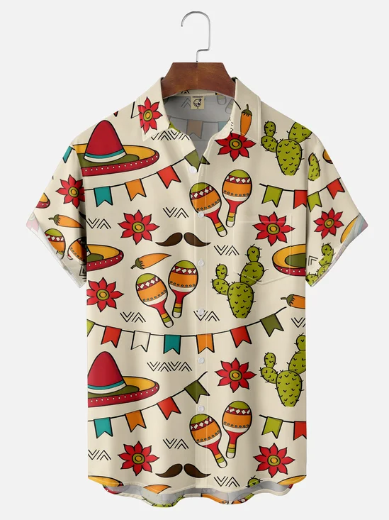 Moisture Wicking Cinco De Mayo Big Hat Maracas Chest Pocket Hawaiian Shirt