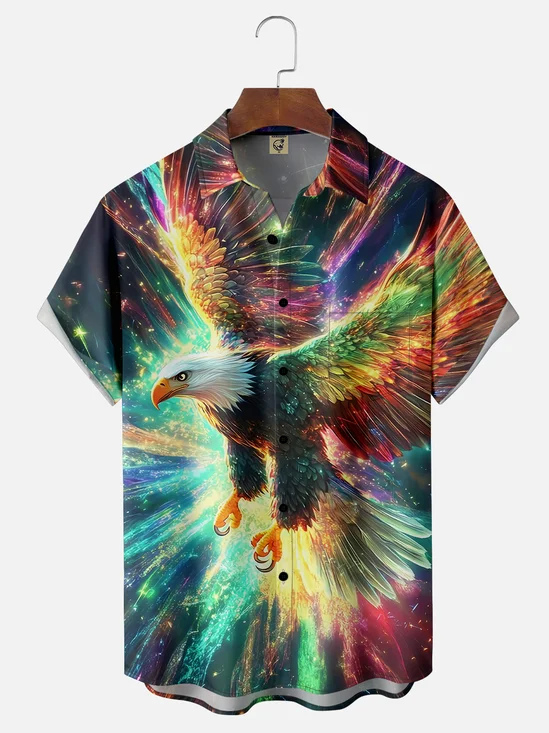 Moisture-wicking American Bald Eagle Art Independence Day Chest Pocket Casual Shirt
