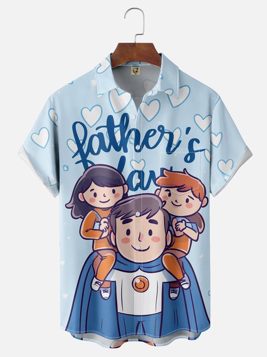 Moisture-wicking Father‘s Day Dad Son Daughter Chest Pocket Casual Shirt