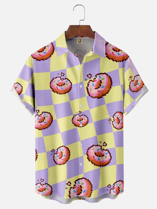 Moisture-wicking Donut Grid Pixel Chest Pocket Casual Shirt