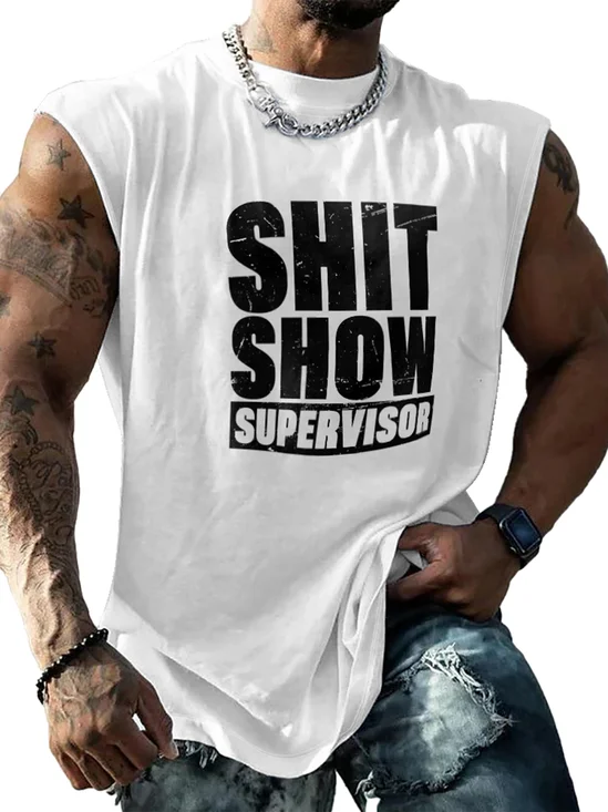 Mens Crewneck Tank Tops Shit Show Supervisor Beach Sleeveless Shirt