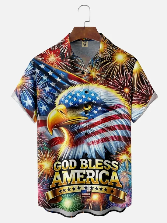 Moisture Wicking God Bless America Chest Pocket Hawaiian Shirt