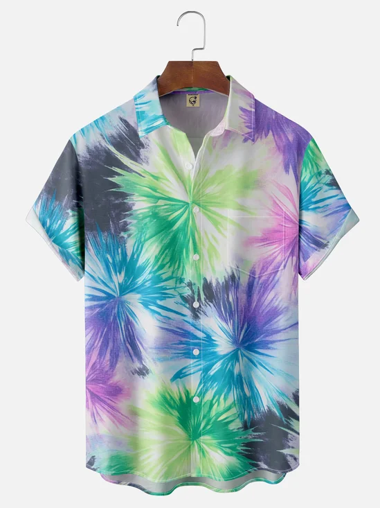 Moisture Wicking Ombre Tie Dye Chest Pocket Hawaiian Shirt