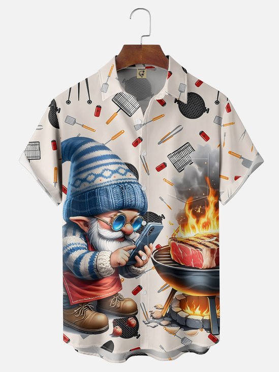 Moisture-wicking BBQ Festival Party Carnival Dwarf BBQ Art Chest Pocket Casual Shirt