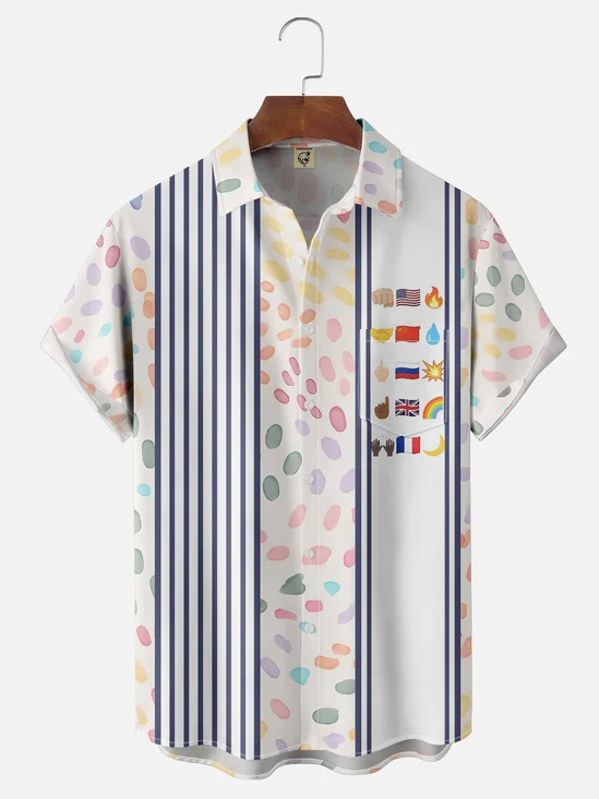 Moisture-wicking Fun "Fist Flag Fire" Avant-garde Expression Chest Pocket Bowling Shirt