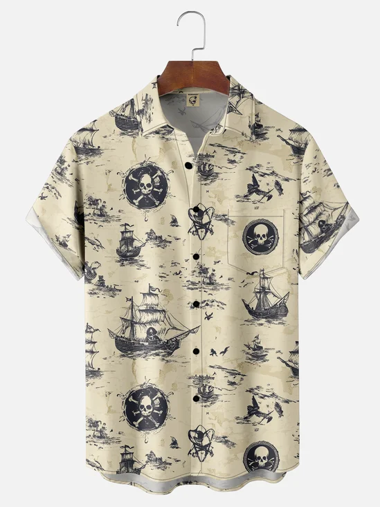 Moisture-wicking Marine Sailing Boat Chest Pocket Hawaiian Shirt