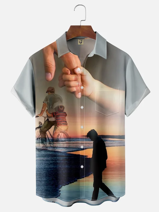 Moisture-wicking Happy Father's Day Great Father's Love Back Art Chest Pocket Casual Shirt