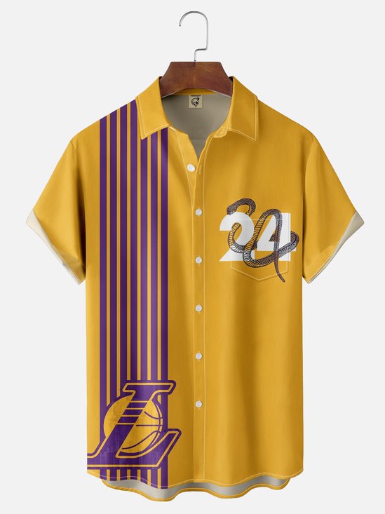 Moisture-wicking American Basketball Los Angeles Art Black Mamba Spirit Lakers Fun Chest Pocket Bowling Shirt