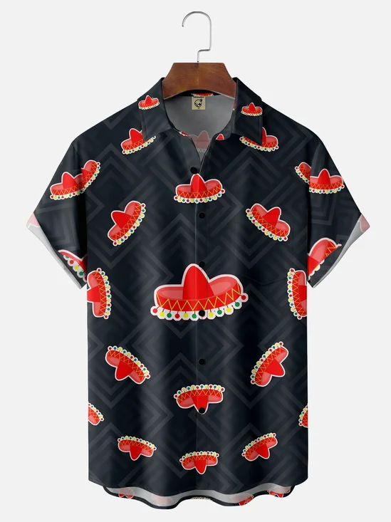 Moisture Wicking Cinco De Mayo Large Hat Chest Pocket Hawaiian Shirt