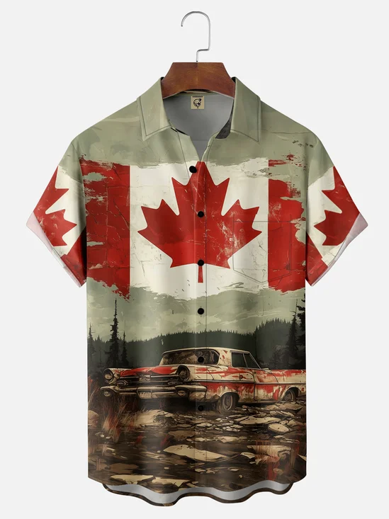 Moisture-wicking Canada Day Maple Leaf Chest Pocket Casual Shirt