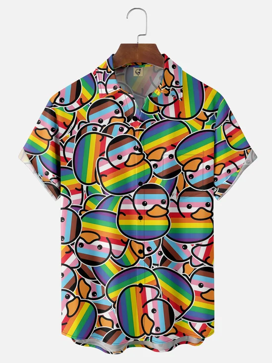 Moisture-wicking LGBT Pride Month Rainbow Duck Chest Pocket Casual Shirt