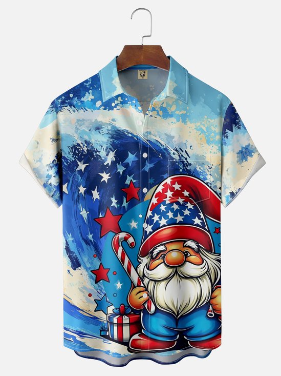 Moisture-wicking American Flag Wave Gnome Chest Pocket Casual Shirt