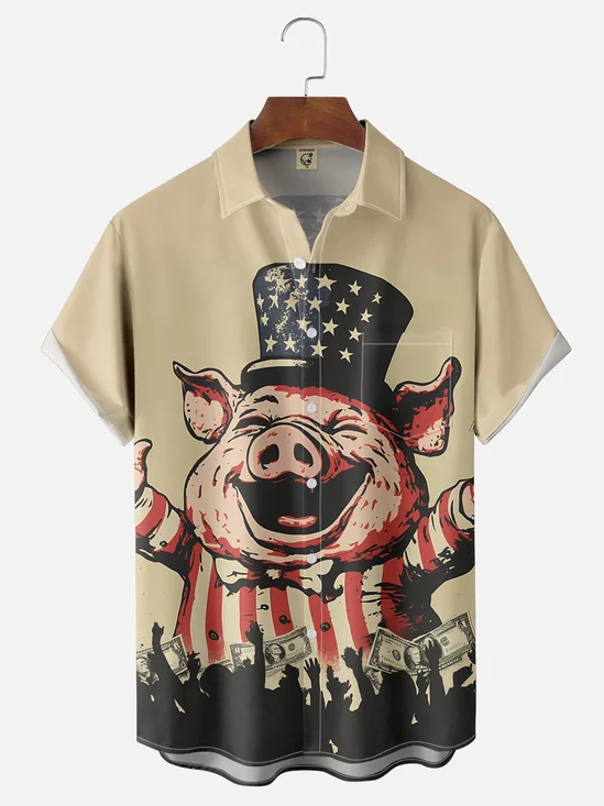 Moisture-wicking Mr. President Pig Chest Pocket Casual Shirt