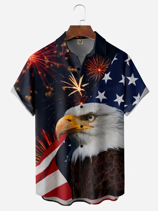 Tall Size Moisture-wicking American Eagle Chest Pocket Casual Shirt