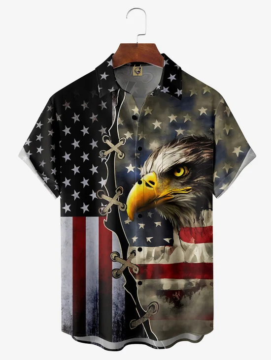 Tall Size Moisture-wicking Memorial Day US Army American Eagle Chest Pocket Casual Shirt