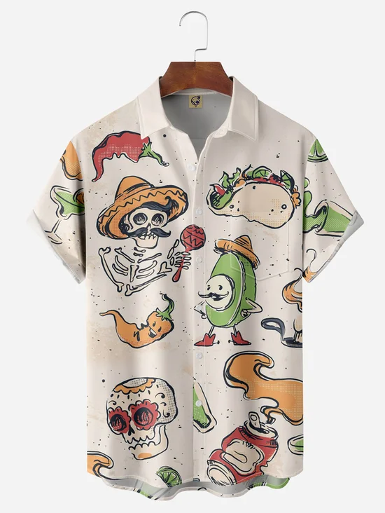 Tall Size Moisture-wicking Cinco de Mayo Chest Pocket Short Sleeve Casual Shirt