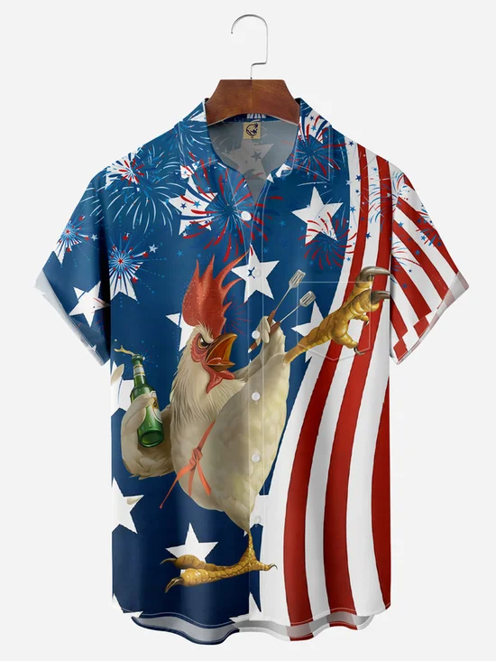 Tall Size Moisture-wicking Kungfu Chicken Chest Pocket Casual Shirt