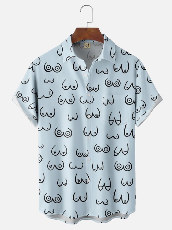Tall Size Moisture-wicking Art Boobs Chest Pocket Casual Shirt