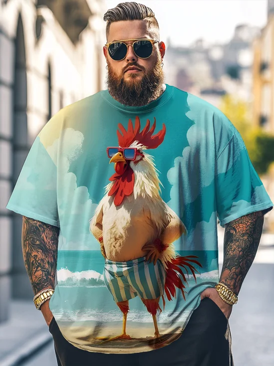 Big Size Men's  Beach Fun Chicken Loose T-shirt