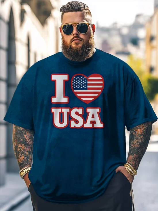 Big Size Men's Independence Day "I Love America" ​​Loose T-shirt