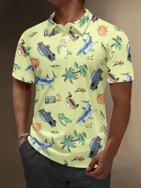 Moisture Wicking Hawaiian Shark Coconut Tree Car Golf Polo