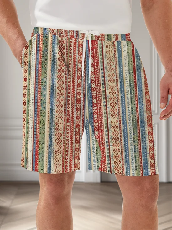 Moisture Wicking Geometric Stripe Casual Shorts