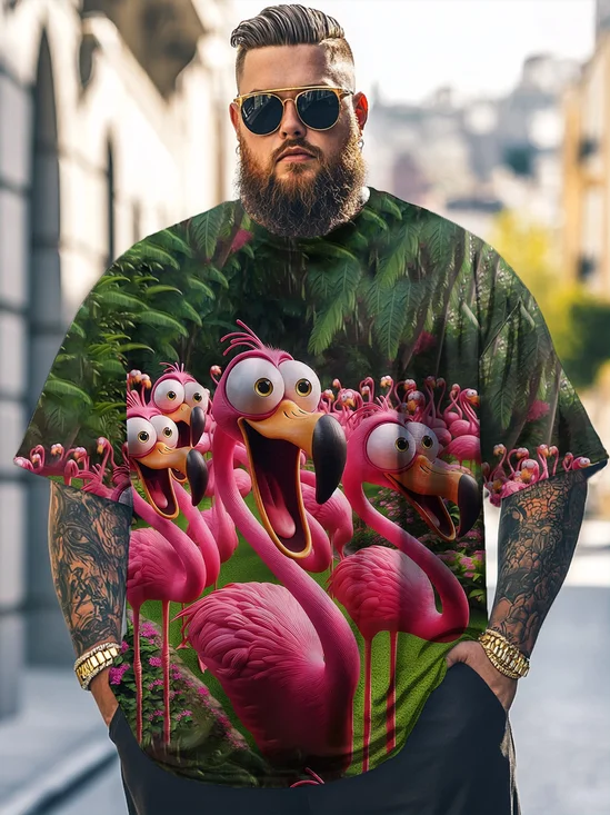Big Size Men's Flamingo Funny Shock Art Loose T-shirt
