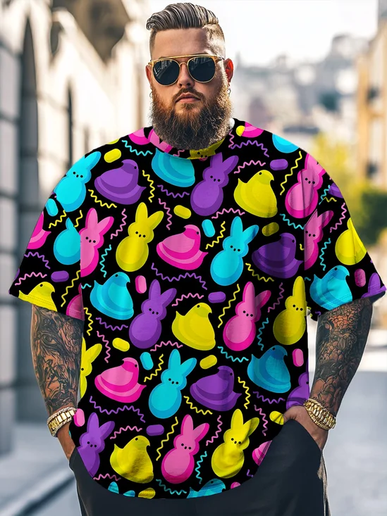 Big Size Men's Easter Egg Bunny Loose T-shirt