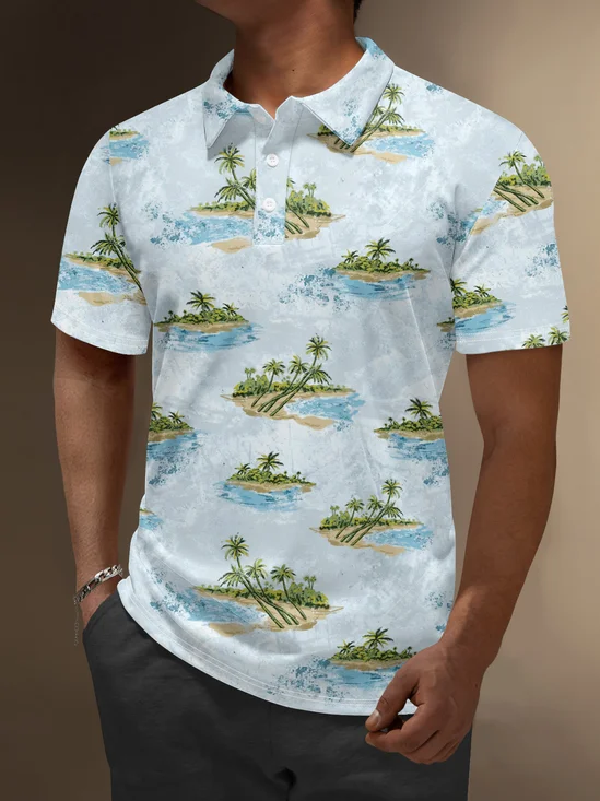 Moisture Wicking Hawaii Coconut Tree Island Golf Polo