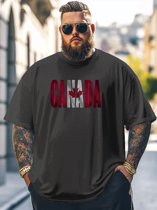 Big Size Men's Canada Day Word Art Loose T-shirt