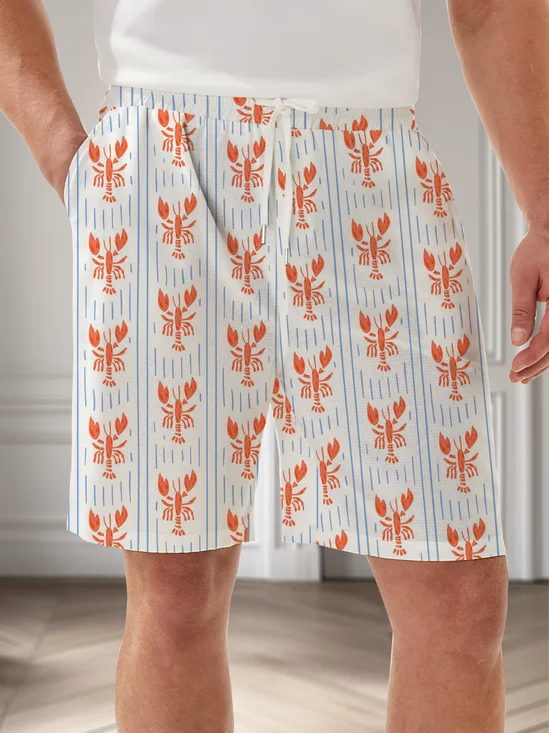 Moisture Wicking Striped Lobster Casual Shorts