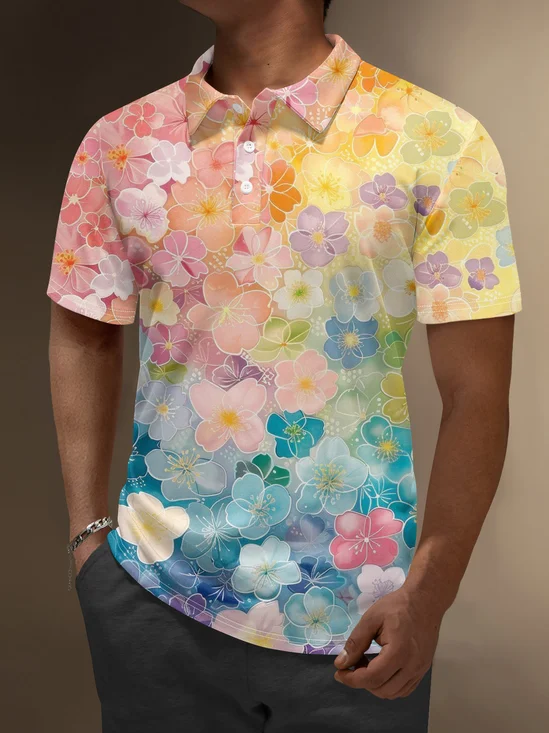 Moisture Wicking Hawaiian Floral Gradient Golf Polo