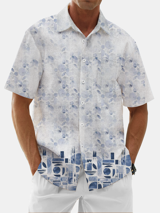Moisture Wicking Abstract Geometric Chest Pocket Casual Hawaiian Shirt