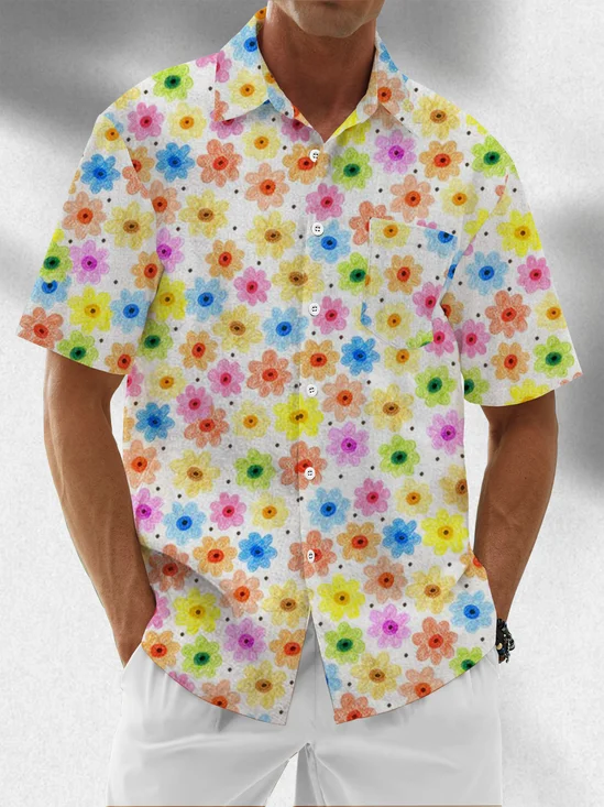 Moisture Wicking Floral Chest Pocket Casual Hawaiian Shirt